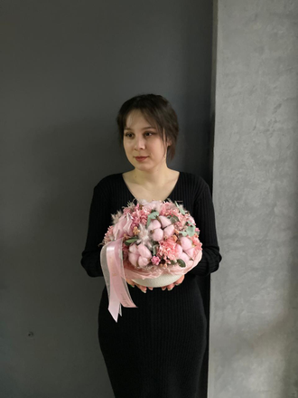 КОМПОЗИЦИЯ ИЗ СУХОЦВЕТОВ В КЕРАМИЧЕСКОМ КАШПО В НЕЖНО-РОЗОВОЙ ГАММЕ - (АРТ. СЦ-11)