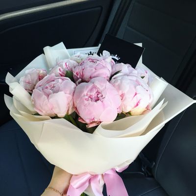 9 пионов в матовом оформлении