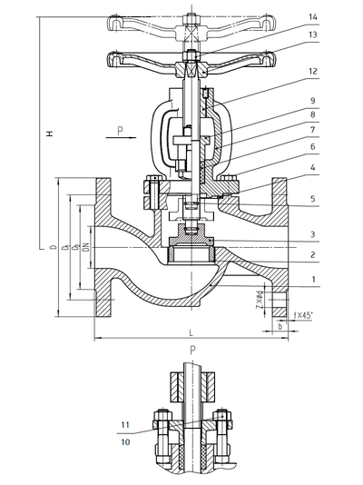 Вентиль запорный с сальниковым уплотнением RSV16 DN50 PN16