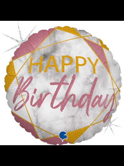 Шар фольгированный с гелием "Happy Birthday" мрамор розовое золото 45см