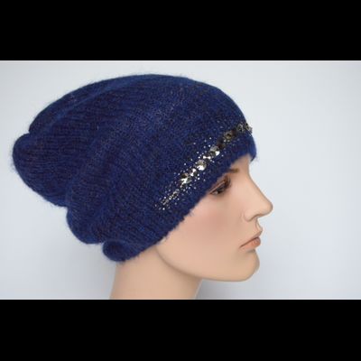 Шапка бини женская синяя Vizio Италия 6186 CLO с украшениями