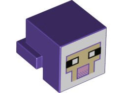 Creature Head Pixelated with Black and White Eyes, Bright Pink Nose, Tan Face on White Background Pattern Minecraft Sheep, Dark Purple (19727pb014 / 6347322)