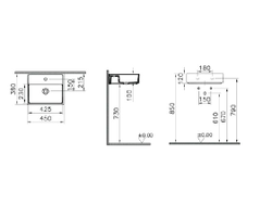 Прямоугольная раковина-чаша VitrA ArchiPlan с отверстием под смеситель, 45 см, цвет белый, 7400B003-0001