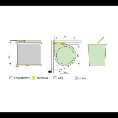 Ведро для мусора ALBIO навесное круглое, нержавеющая сталь 13 л