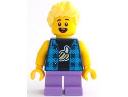Child - Boy, Flannel Vest over Shirt with Banana, Medium Lavender Short Legs, Bright Light Yellow Spiked Hair, n/a (cty1615)