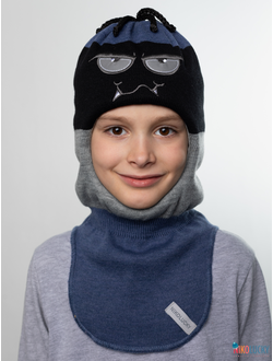 Шапка-шлем  19101-06, цвет черный, серый, джинс р. 54-56
