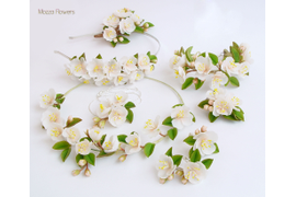 Комплект украшений с яблоней "Нежнее нежного": кольцо, серьги, браслет, колье, ободок, брошь, зажим для волос, кулон.