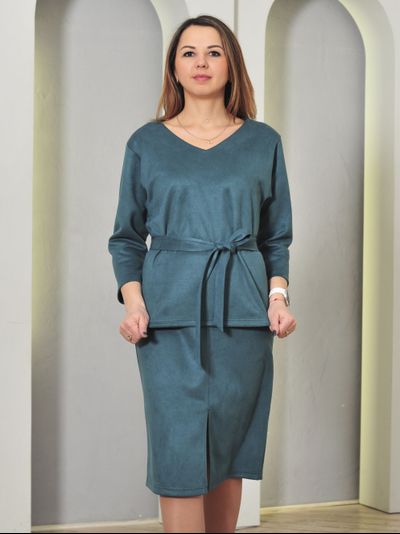 Джемпер 363-1024 / Юбка 357-1024 зеленый ЗАМША