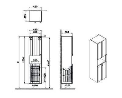 Пенал высокий, Vitra Root Groove, 40 см, с корзиной для белья, матовый серый, левосторонний, 69095