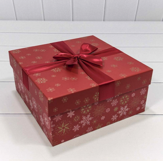 Коробка подарочная &quot;Снежинки&quot; (красная), 24*24*11,5см
