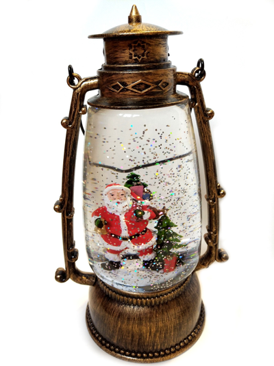 Новогодний музыкальный фонарик "Дед Мороз" со снегом и USB кабелем, 25х10х10см (6 видов)