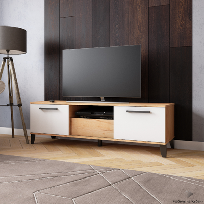 ТВМ-2 Тумба под ТВ Дуб крафт золотой/Белый с тиснением