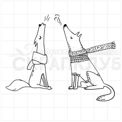 Штамп лиса и волк в шарфах воют