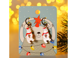 Милые сережки Новогодний белый мишка