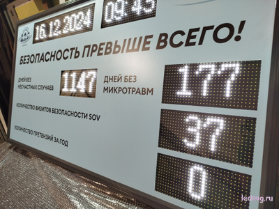 Электронное табло "таймер" без несчастных случаев, количество визитов, количество претензий 900*1650см