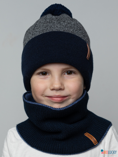 Шапка  22101-02, цвет темно-синий,черный меланж р. 54