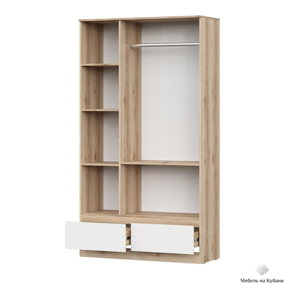 Брауни шкаф трехстворчатый (с ящиками) Дуб Делано/Белый