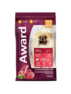 AWARD (Авард) сухой корм для щенков мелких пород, Ягненок, Индейка, 1.5 кг
