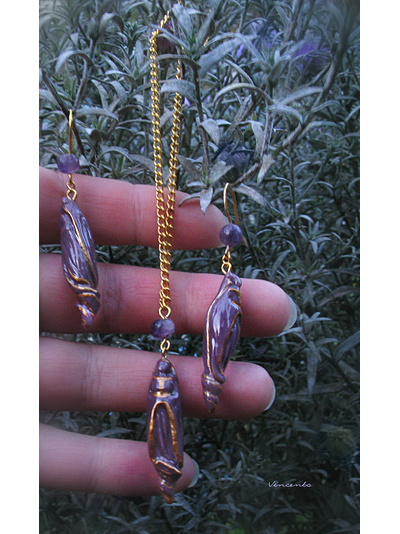 Тайна Восточной Колдуньи. Волшебный комплект украшений из холодного фарфора с натуральным аметистом