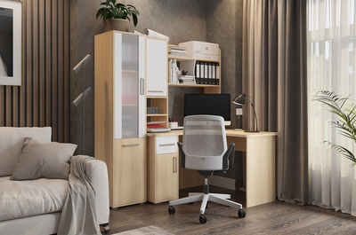 Стол компьютерный 1200 угловой Лайт-1 + Надстройка стола 1200 Лайт-1 + Стеллаж Лайт-2