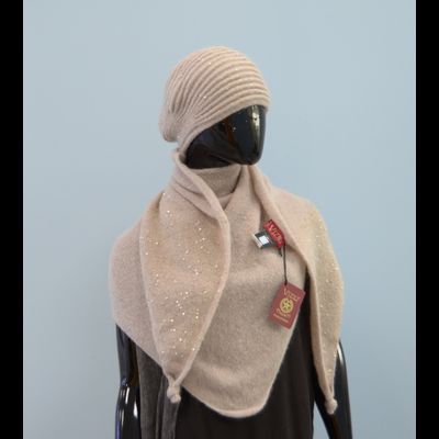 Кремовый шарф платок женский с пайетками Италия Vizio 6943 ST ORO / Tresor