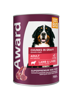 AWARD (Эворд) влажный корм (консерва) для собак, кусочки Ягненок, Печень 750 г