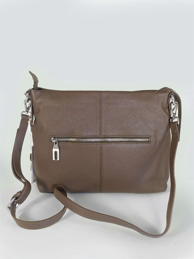 (АРТИКУЛ: 10129/1/5) СУМКА ЖЕНСКАЯ, СРЕДНЕГО РАЗМЕРА, НАТУРАЛЬНАЯ КОЖА, ТЕМНО-БЕЖЕВАЯ, С НАРУЖНЫМИ КАРМАНАМИ, С ПЛЕЧЕВЫМ РЕМНЕМ