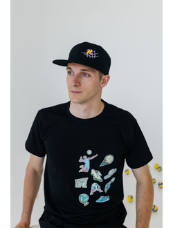 Кепка с прямым козырьком черная (мяч классический)