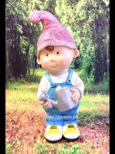 ГНОМ МАЛЬЧИК с лейкой  31*13*15см  0,9кг  полистоун Россия 1621//012283