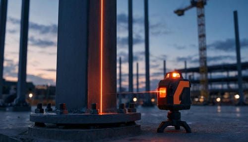 Лазерный контроль вертикальности установки стальной опоры на фундамент