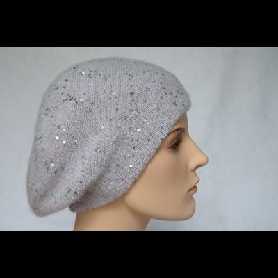 Лиловый вязаный женский берет с пайетками Vizio Италия 6917