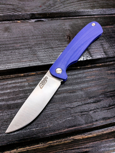 Фрикционный складной нож Микрос+ сталь AUS10, рукоять G10, цвет синий