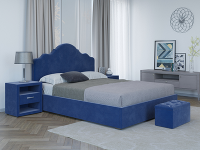 Кровать двуспальная, MyCloud Эльза с подъемным механизмом, бельевым ящиком, мягкое изголовье фигурное