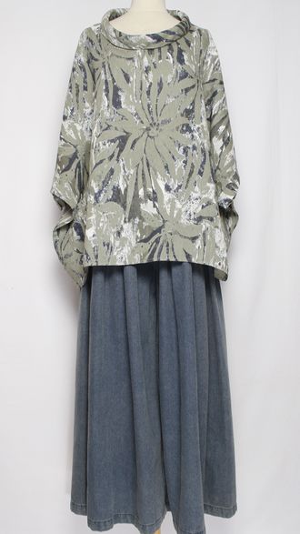 БЛУЗА ЛЁН "КИМОНО ХОМУТ АСТРА" хаки, зеленая до р.56