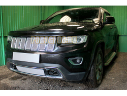 Защита радиатора Jeep Grand Cherokee (WK2) IV 2013- рестайлинг (Laredo, Limited) chrome верх PREMIUM (7 частей)