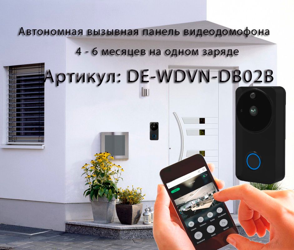 Автономная WiFi вызывная панель - видеодомофон с DVR и выносным блоком звонка. HD (чёрная) Артикул: 