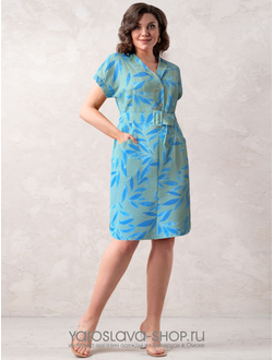 Модель: 1504. Летнее платье прямого кроя голубого цвета с растительным принтом.