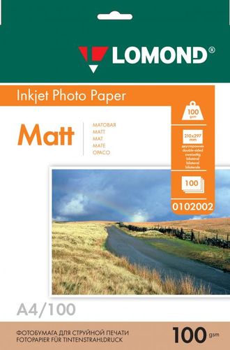 Двусторонняя Матовая/Матовая фотобумага Lomond для струйной печати, A4, 100 г/м2, 100 листов.