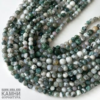 Агат моховый огранка, шары 6-6,3/7,8-8,3 мм, цена за нить 17 см