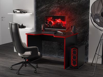 Стол геймерский С-241 черный шагрень/красный