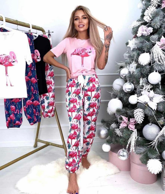 Пижама Виктория Сикрет Домашняя одежда футболка и брюки с фламинго