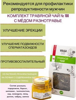 Травяной чай Волгаладь № 100 с медом разнотравье, лечебный комплект, 70/140 г