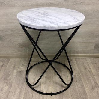 Столик-подставка из мрамора Bianco Carrara (450х450х550 мм, подстолье черный полумат) - 157