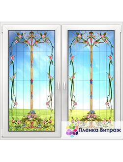 Витражная пленка, витражная пленка самоклеющаяся под заказ,пленочный витраж с цветочным рисунком