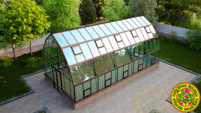 Базовая комплектация теплицы из стекла и алюминия “Леонардо XL” размером 5000 х 10000 мм