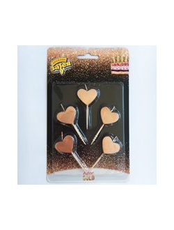 Свечи д/торта на пик Сердца Розовое золото