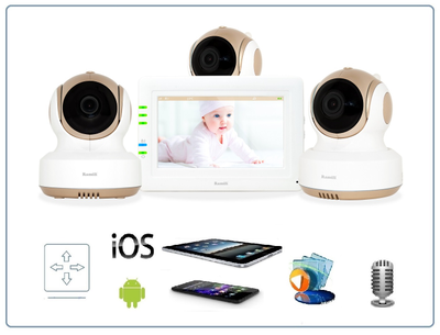 Ramili Baby RV1000X3  Двух режимная  видеоняня, монитор сенсорный 4,2" (11 см.) и три моторизированные видеокамеры (3 штуки). Датчик температуры. HD