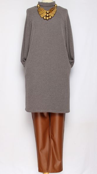 Платье-туника трикотажное "Фактурное реглан" серое р.42,44,46,48