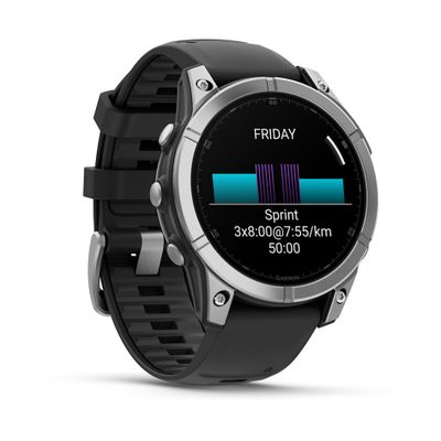 Умные часы Garmin Fenix E - 47 мм, AMOLED серебристый стальной безель, черный силиконовый ремешок (010-03025-00)