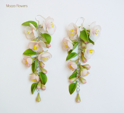 Длинные серьги "Розовая яблоня".